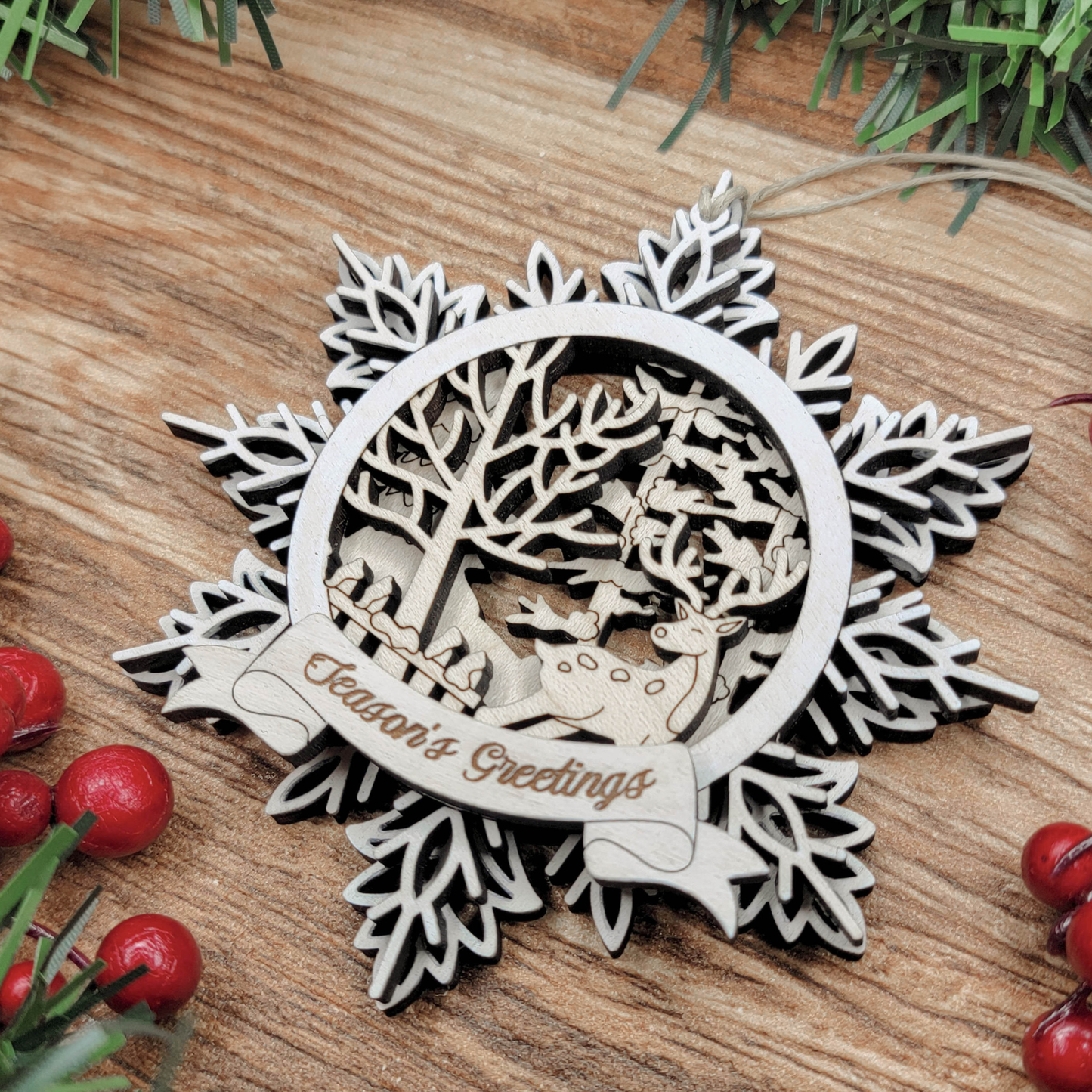 Personalized Snowflake Ornament – Custom Engraved 3.75" Wooden Christmas Ornament