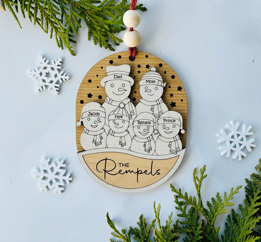 Personalized Family Snowman Ornament with Names – Custom Christmas Keepsake