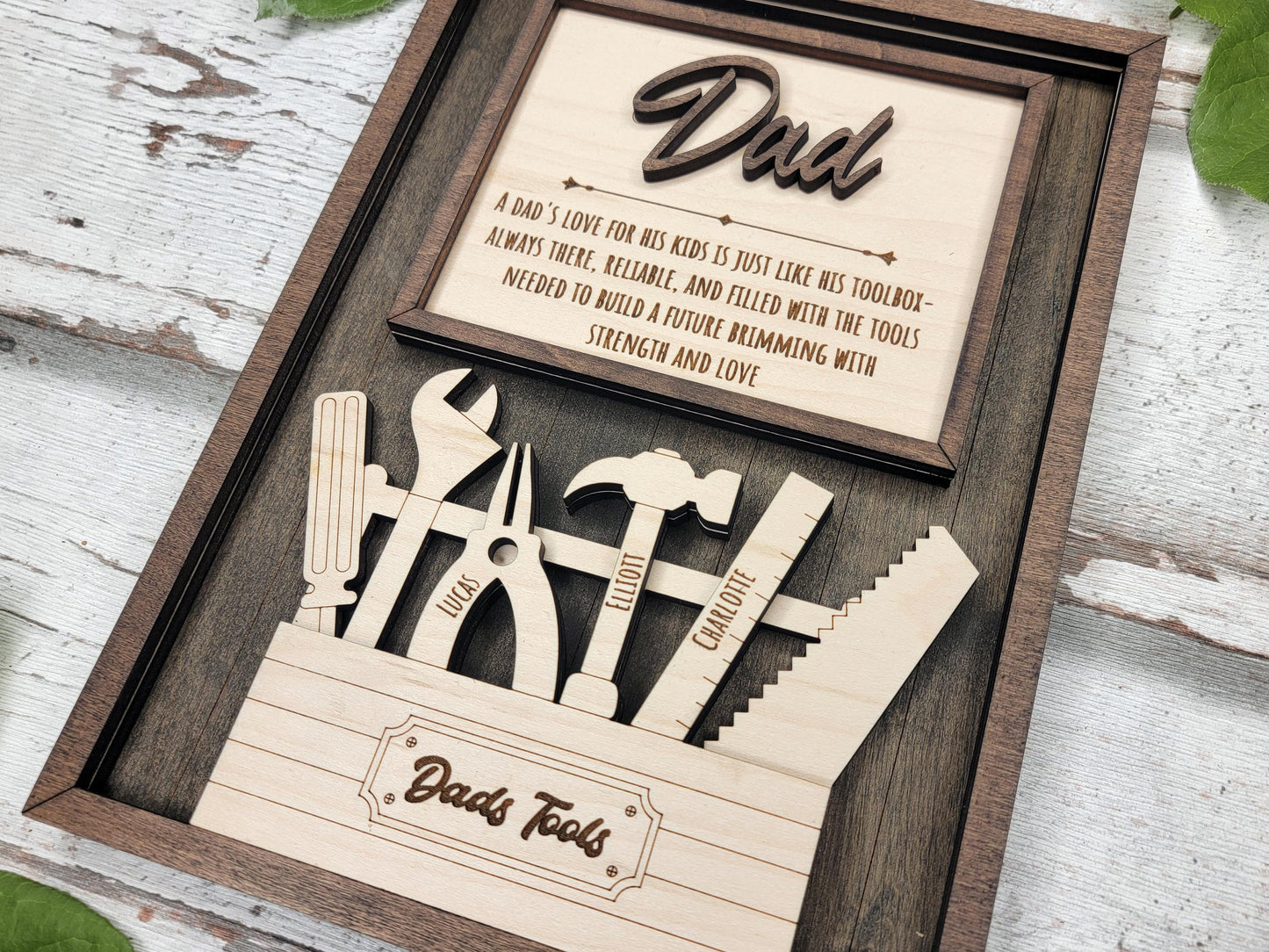 Personalized Handyman Dad Plaque – Custom Kids Name Sign with Tool Design | Gift for Handy Dad or Grandpa | Handmade Wood Shop Decor | 7x9