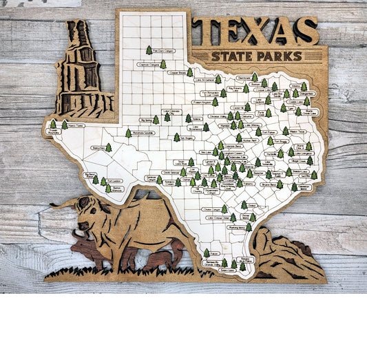 Texas State Park Tracker Map – 12x20 Laser Engraved Wood Wall Art | Personalized Adventure Gift, Handmade in Ohio