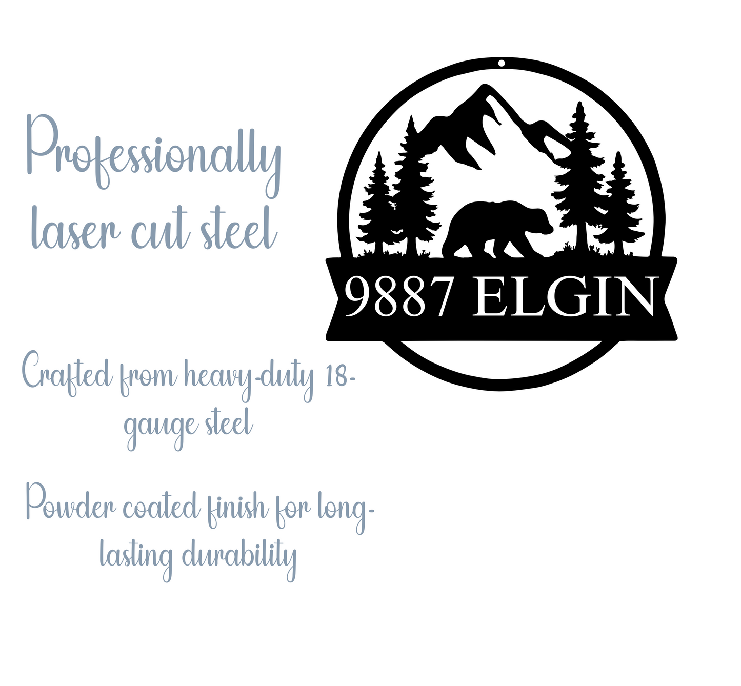 Mountain Bear Address Metal Sign , Custom House Number & Street Name