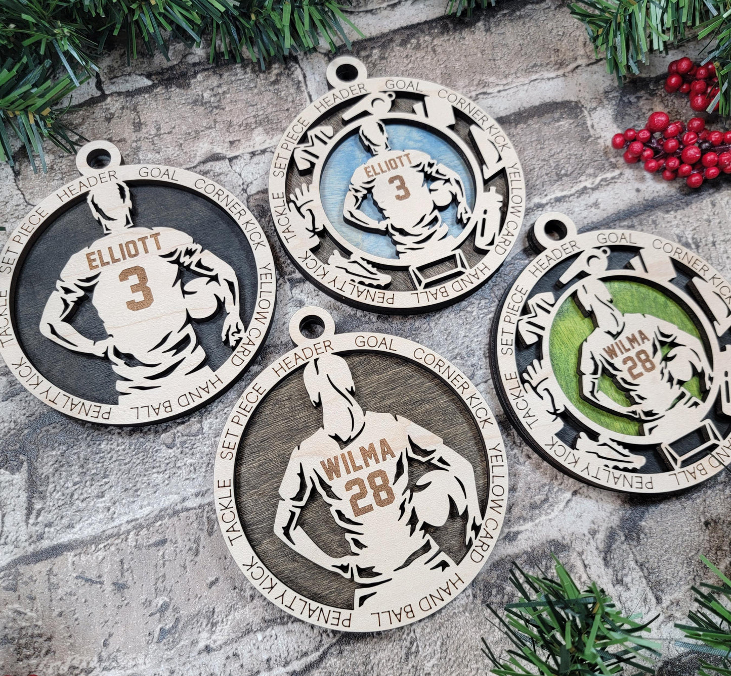 Personalized Soccer Ornament – Laser Engraved 4" Wooden Ornament with Optional Soccer Icons | Gift Box & Ribbon Included