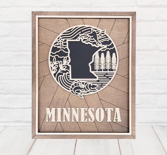 Minnesota State Wall Art – Handmade Wooden Sign Celebrating Minnesota Symbols, Nature & Culture | Gift-Ready with Easel Display