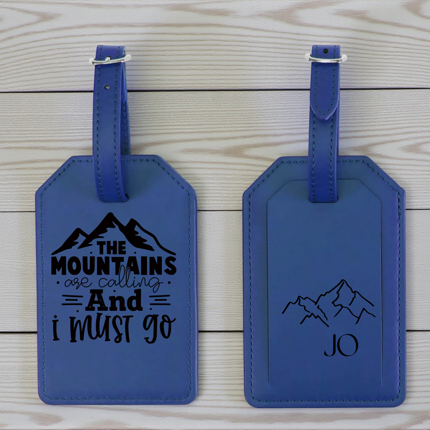 Adventure Leatherette Luggage Tag with Strap | Personalized Engraved Travel Tag | Monogram Backside | Gift Box Included