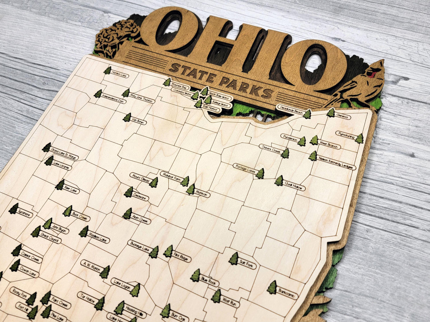 Ohio State Park Tracker Map – 12x20 Wood Wall Art | Personalized Gift for Outdoor Lovers, Handmade in Ohio