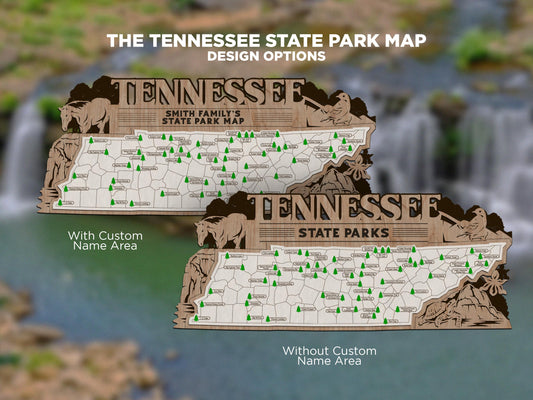 Tennessee State Park Tracker Map – 12x20 Laser Engraved Wood Wall Art with Tree Icons | Rustic Gift with Easel Display & Free Shipping
