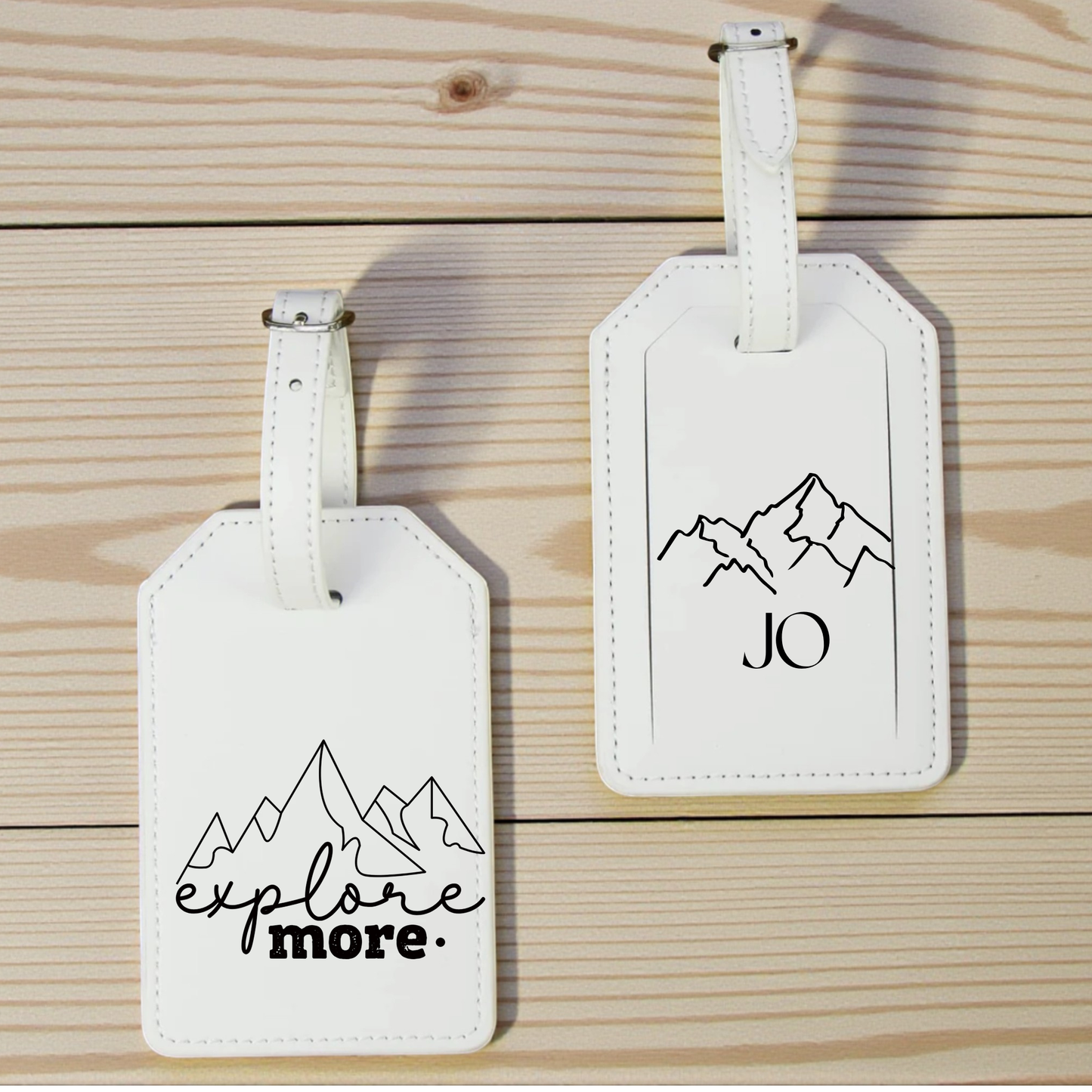 Adventure Leatherette Luggage Tag with Strap | Personalized Engraved Travel Tag | Monogram Backside | Gift Box Included