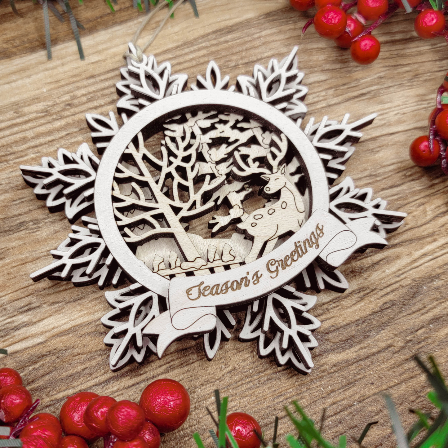Personalized Snowflake Ornament – Custom Engraved 3.75" Wooden Christmas Ornament