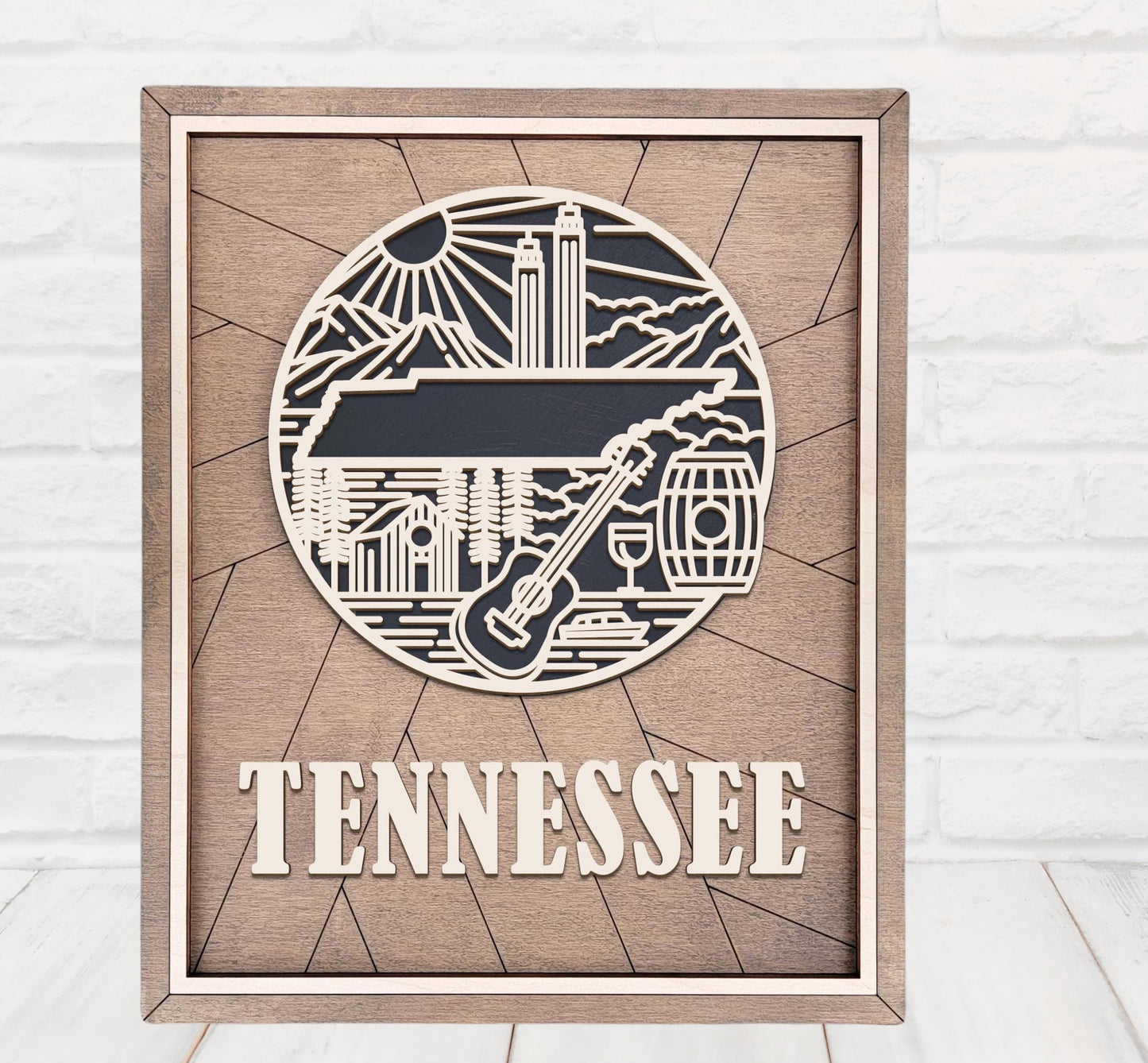 Tennessee State Wall Art – Handmade Wooden Sign Featuring Tennessee Symbols, Music, and Culture | Gift-Ready with Easel Display
