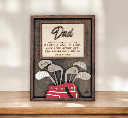 Personalized Golf Dad Plaque – Custom Kids Name Sign for Dad or Grandpa, Handmade Wood Golf Gift, Golf Decor for Home or Office,  7x9