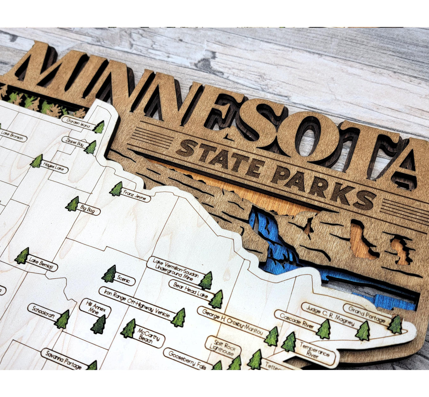 Personalized Minnesota State Parks Map Tracker – Custom Name Wooden Travel Keepsake