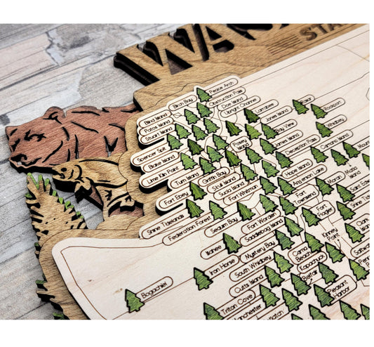 Personalized Washington State Park Map Tracker – Custom Name Wooden Travel Keepsake