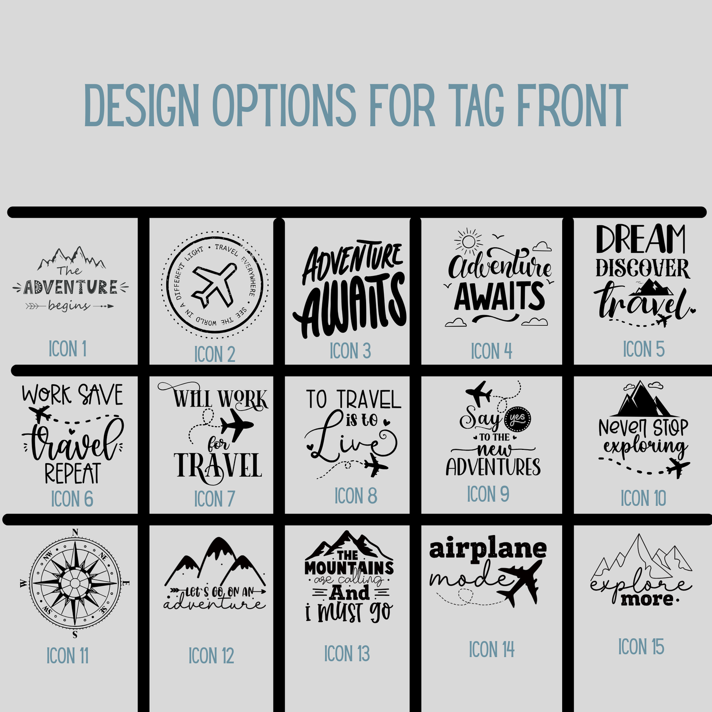 Adventure Leatherette Luggage Tag with Strap | Personalized Engraved Travel Tag | Monogram Backside | Gift Box Included