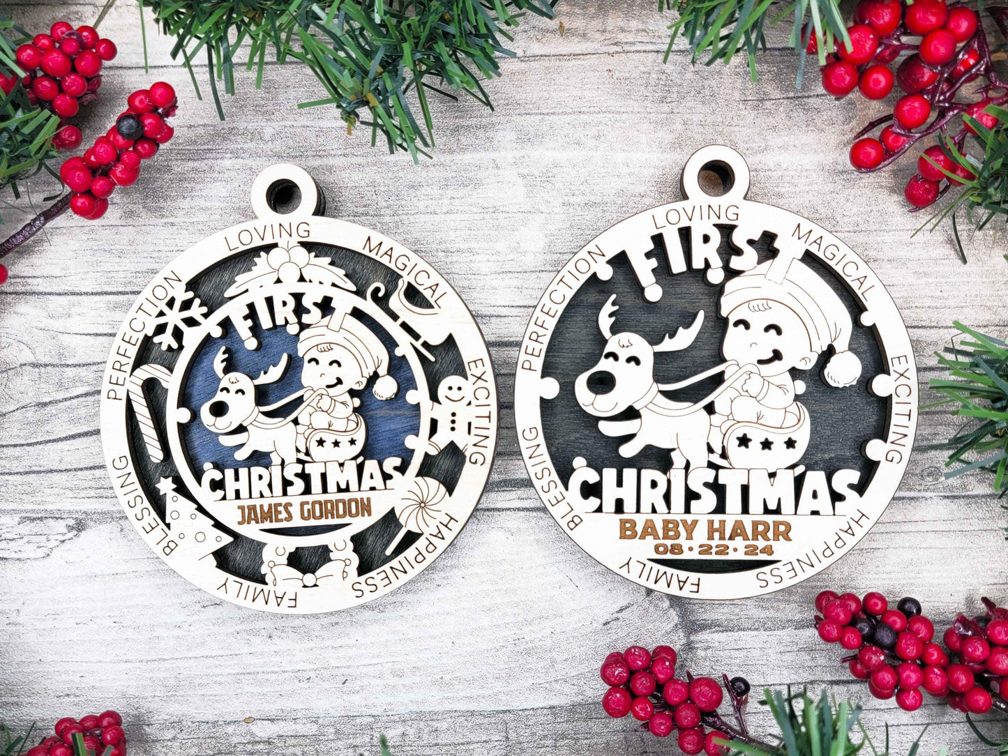 Baby’s First Christmas Ornament – Personalized Engraved Wooden Keepsake