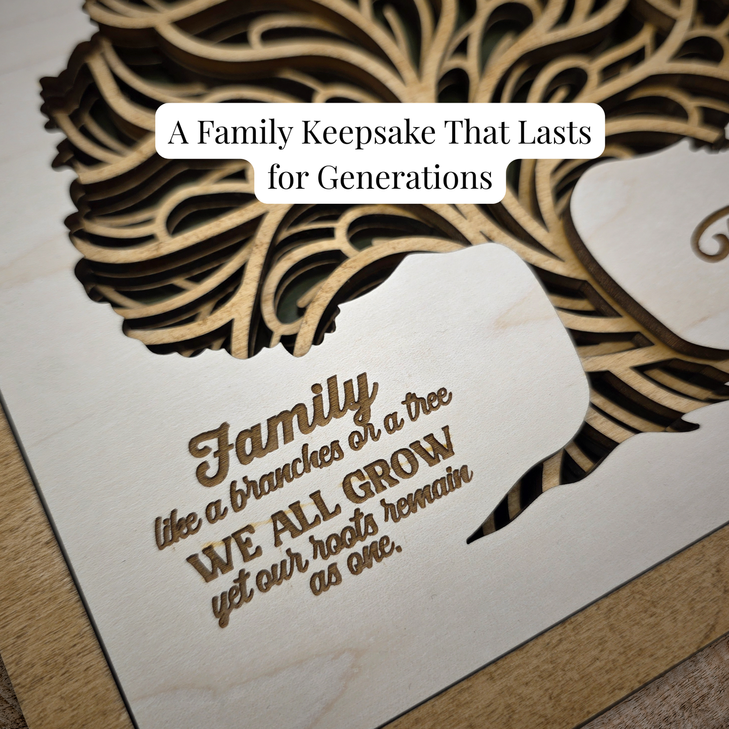 Personalized Family Tree Wooden Sign – Layered Laser Engraved Wall Art Keepsake