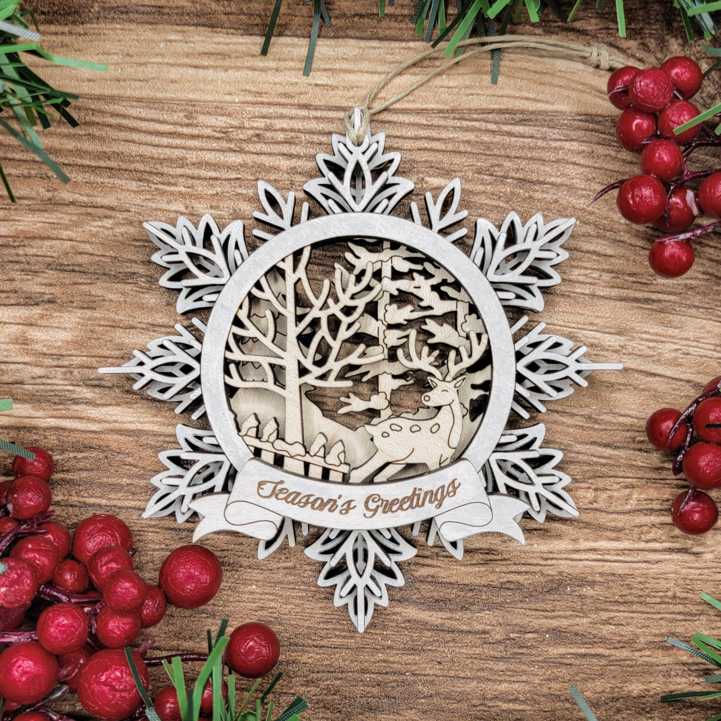 Personalized Snowflake Ornament – Custom Engraved 3.75" Wooden Christmas Ornament