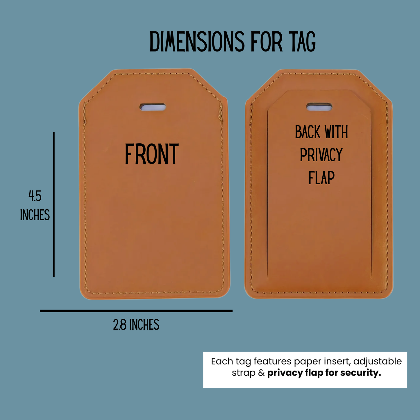 Adventure Leatherette Luggage Tag with Strap | Personalized Engraved Travel Tag | Monogram Backside | Gift Box Included