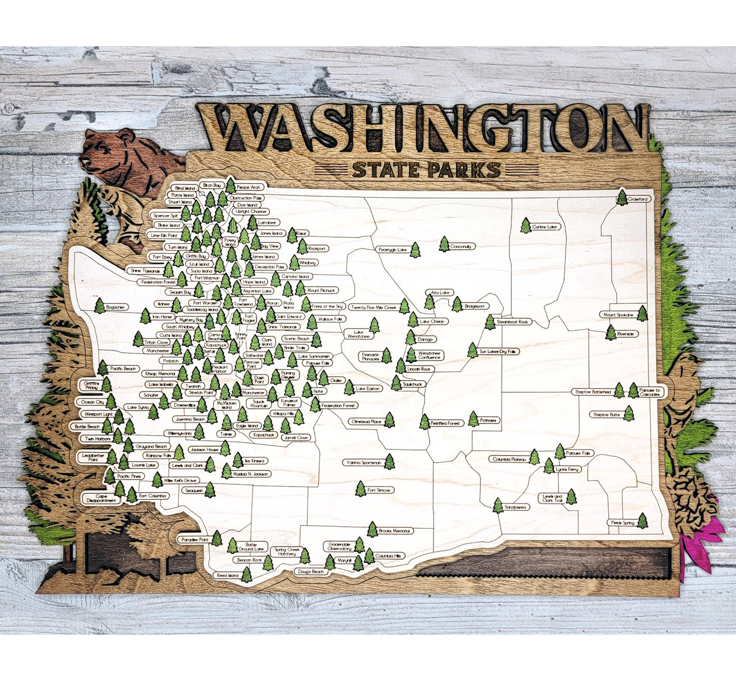Washington State Park Tracker Map – 12x20 Wood Wall Art | Personalized Adventure Gift, Handmade in Ohio