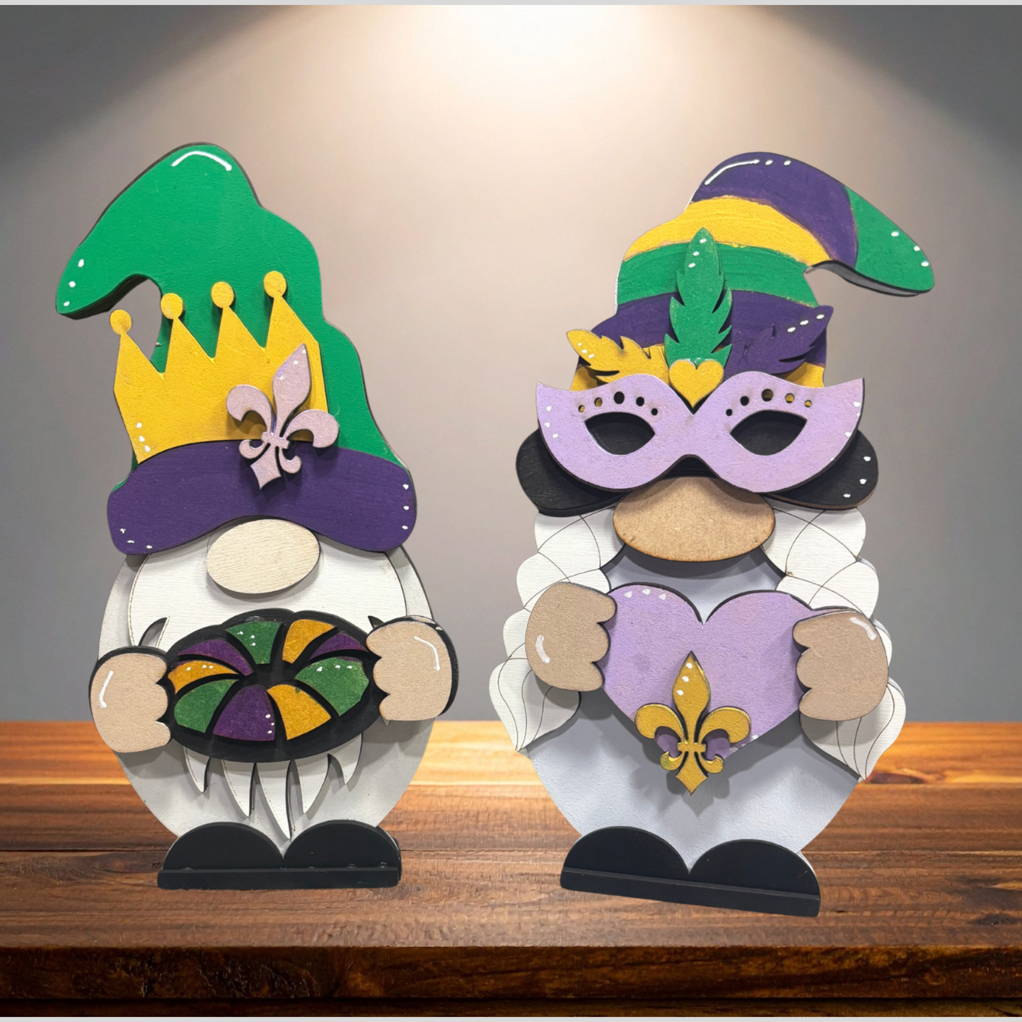 Mardi Gras Interchangeable Gnome – Handmade 10” Shelf Sitter with Outfit