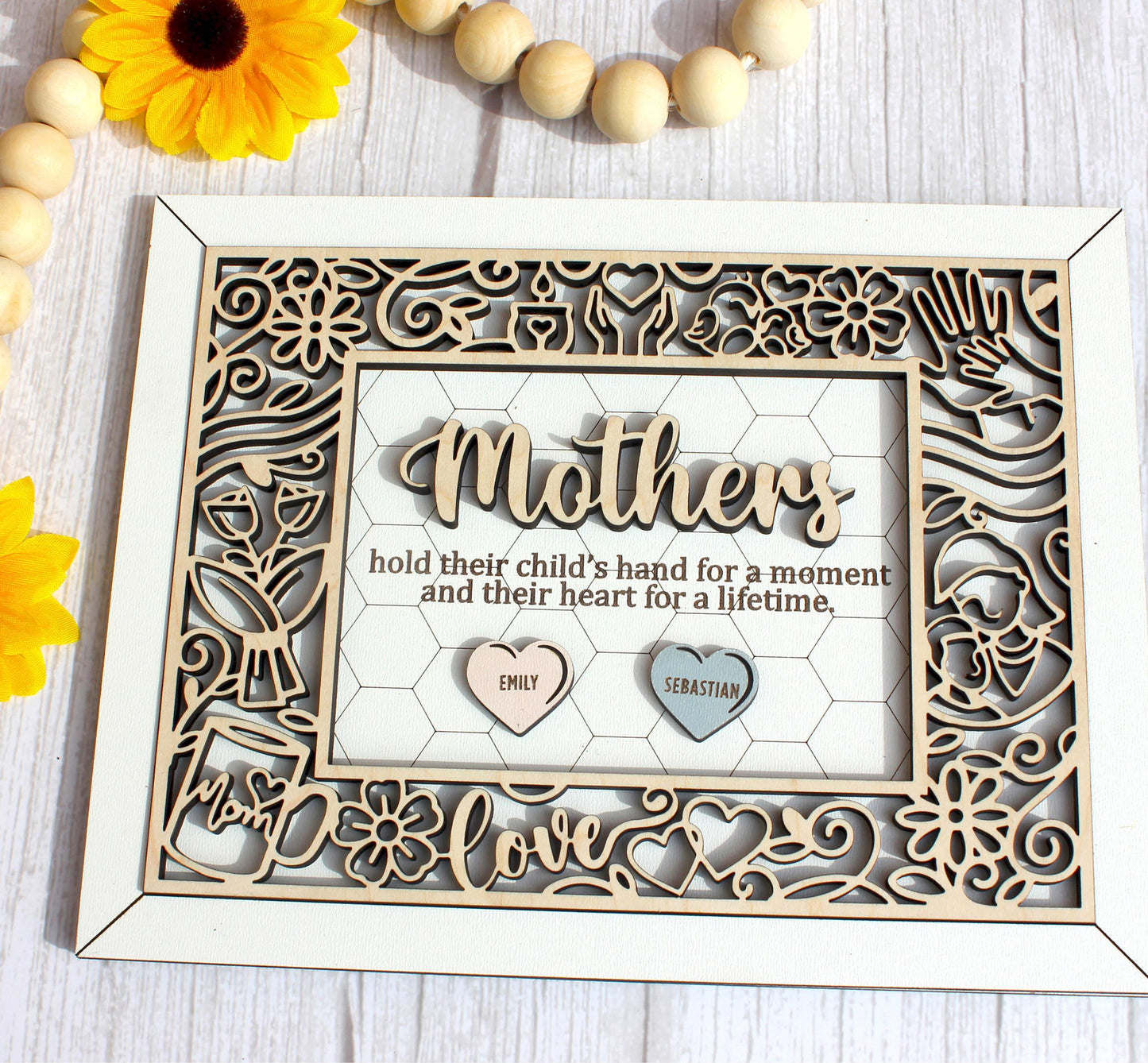 Personalized Mom Wall Sign – Custom Engraved Wooden Plaque with Kids or Grandkids’ Names | Mother’s Day & Birthday Gift