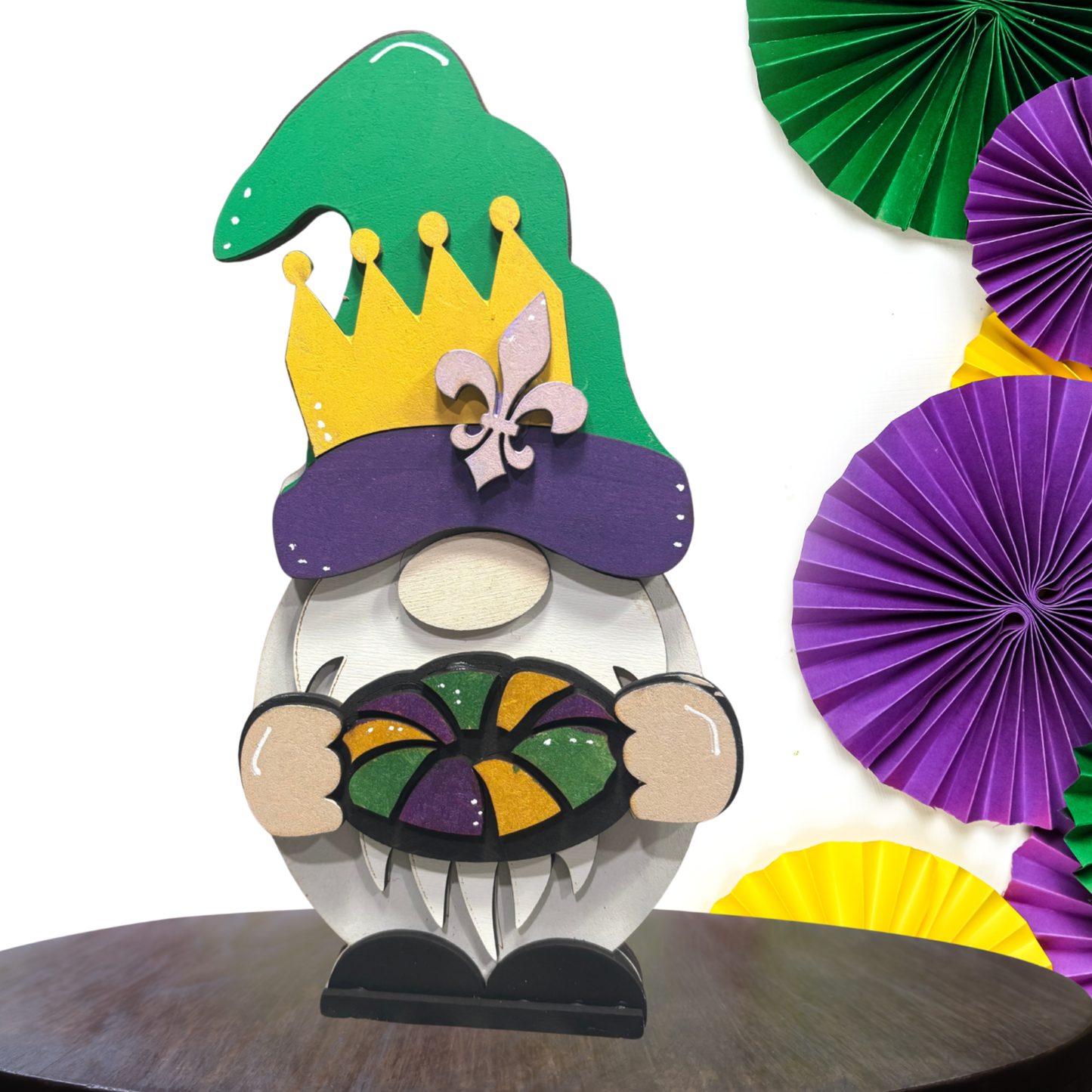 Mardi Gras Interchangeable Gnome – Handmade 10” Shelf Sitter with Outfit