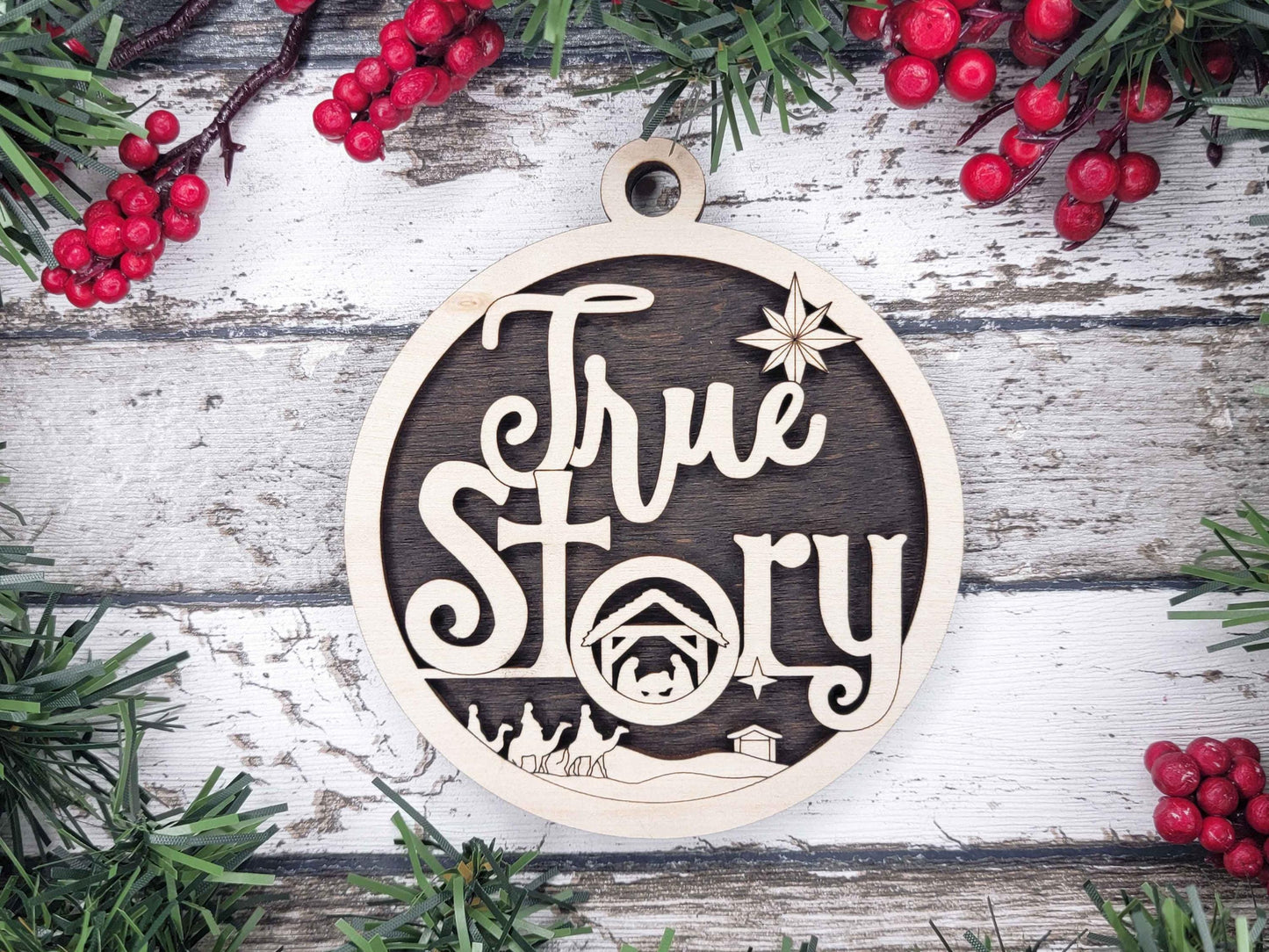 Christian Religious Ornament – 4" Laser Engraved Wooden Ornament with Inspirational Spiritual Designs | Faith-Based Christmas Gift