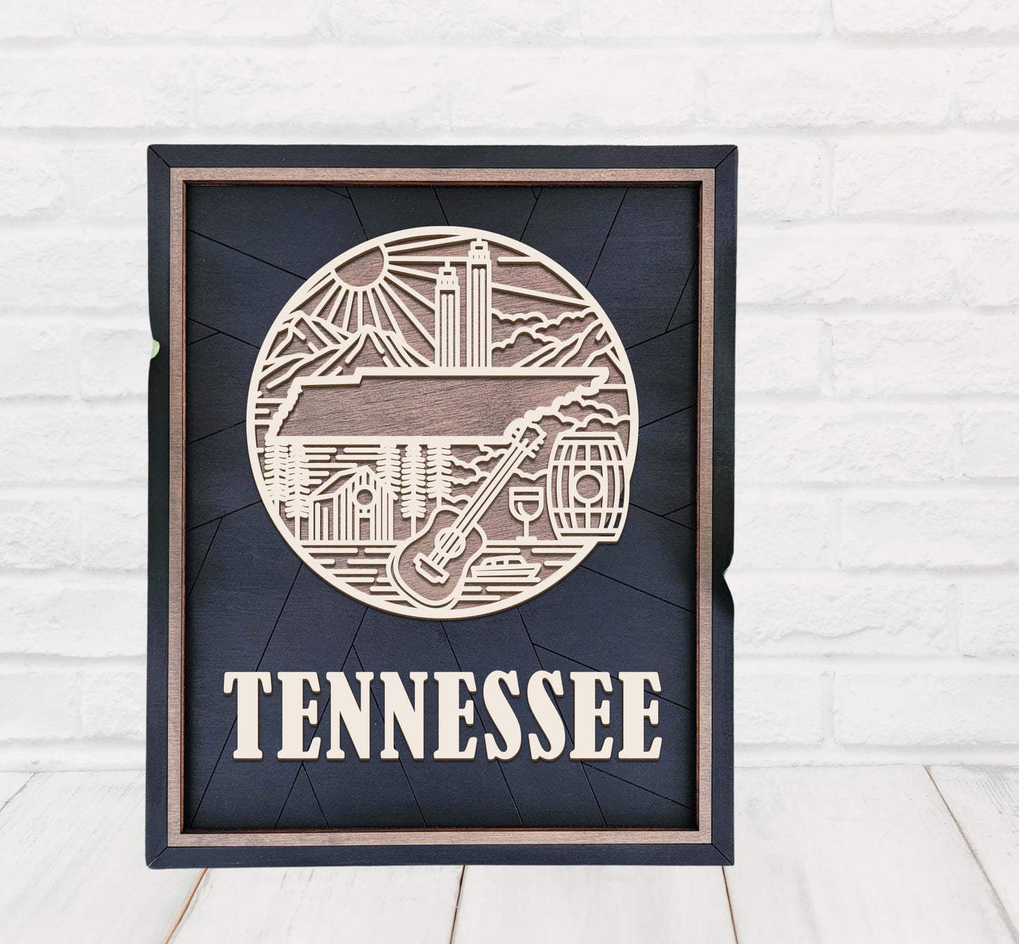 Tennessee State Wall Art – Handmade Wooden Sign Featuring Tennessee Symbols, Music, and Culture | Gift-Ready with Easel Display