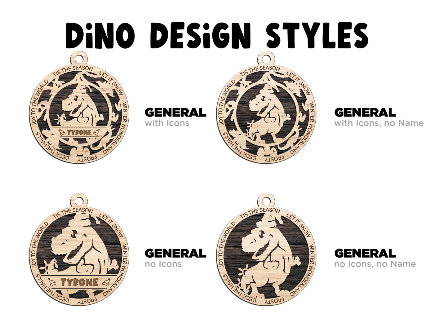 Personalized Dinosaur Christmas Ornament – Engraved Wooden Kids Gift