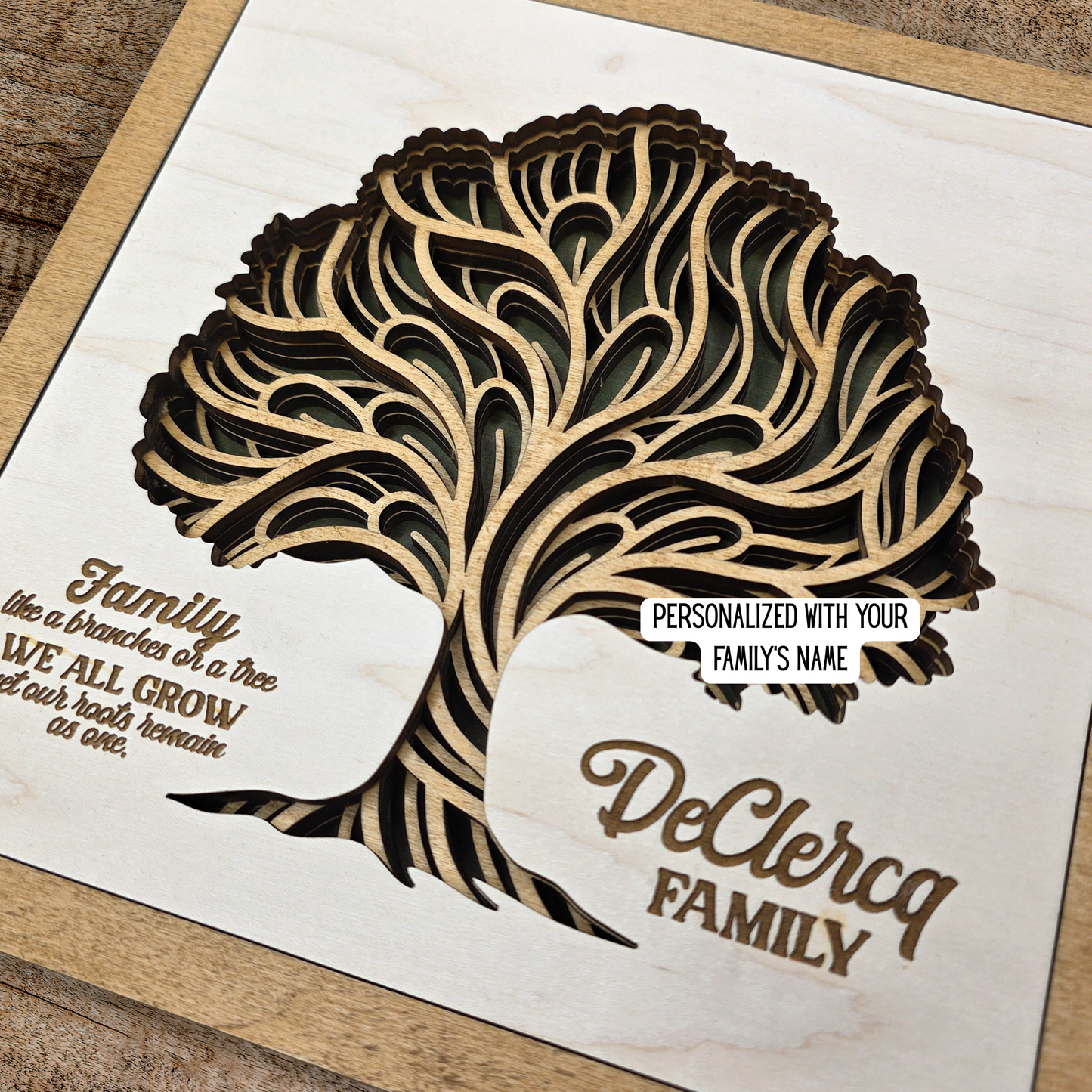 Personalized Family Tree Wooden Sign – Layered Laser Engraved Wall Art Keepsake