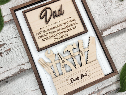 Personalized Handyman Dad Plaque – Custom Kids Name Sign with Tool Design | Gift for Handy Dad or Grandpa | Handmade Wood Shop Decor | 7x9