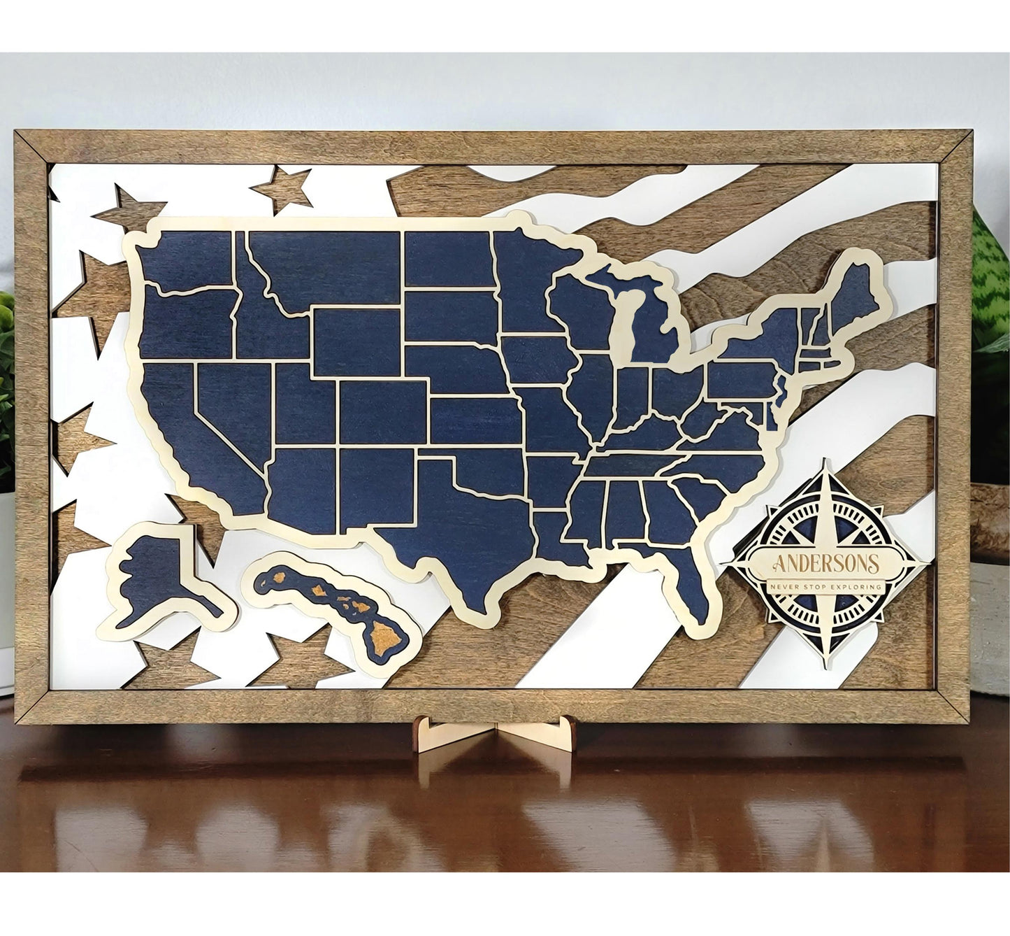 50 States Travel Map – Personalized Wooden USA Road Trip Gift