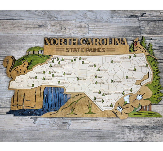 North Carolina State Park Tracker Map – 12x20 Engraved Wood Wall Art | Personalized Adventure Gift, Handmade in Ohio