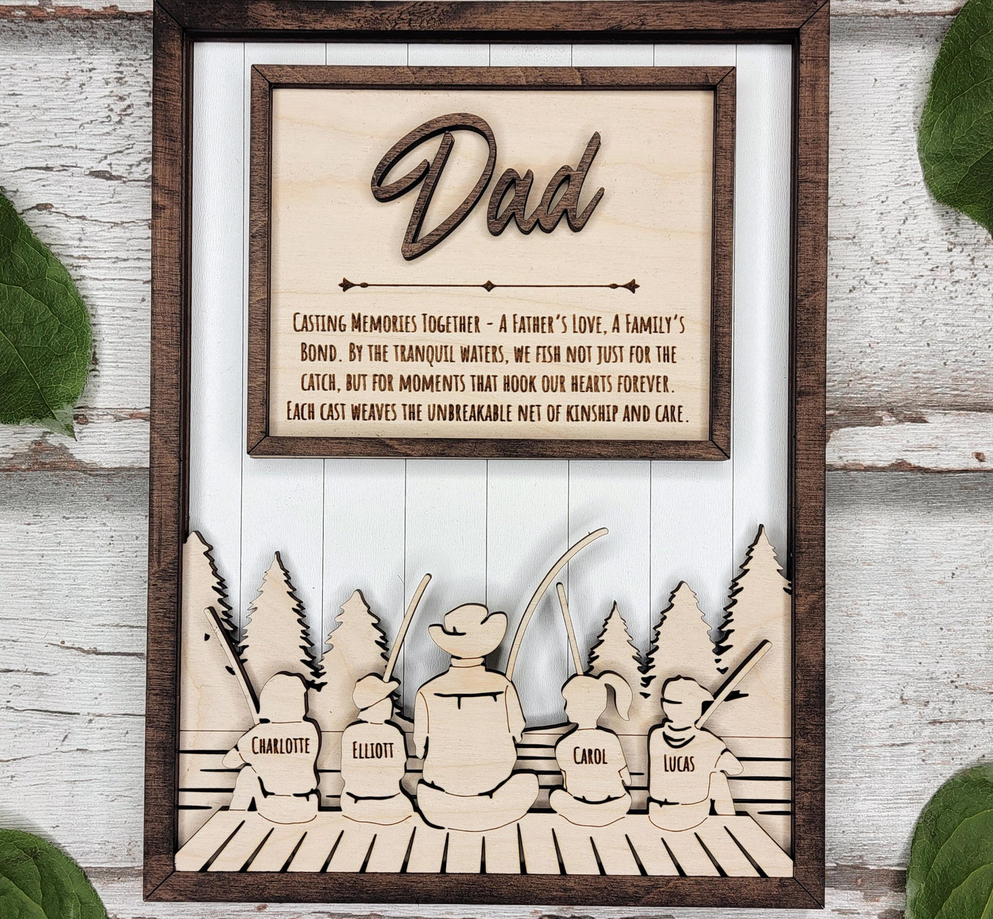 Personalized Fishing Dad Plaque – Custom Kids Name Sign for Dad or Grandpa | Handmade Wood Wall Decor | Fisherman Gift | 7x9