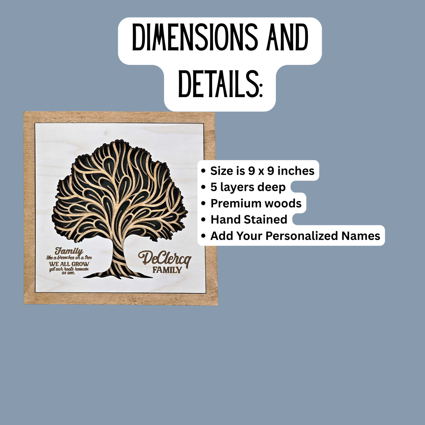 Personalized Family Tree Wooden Sign – Layered Laser Engraved Wall Art Keepsake