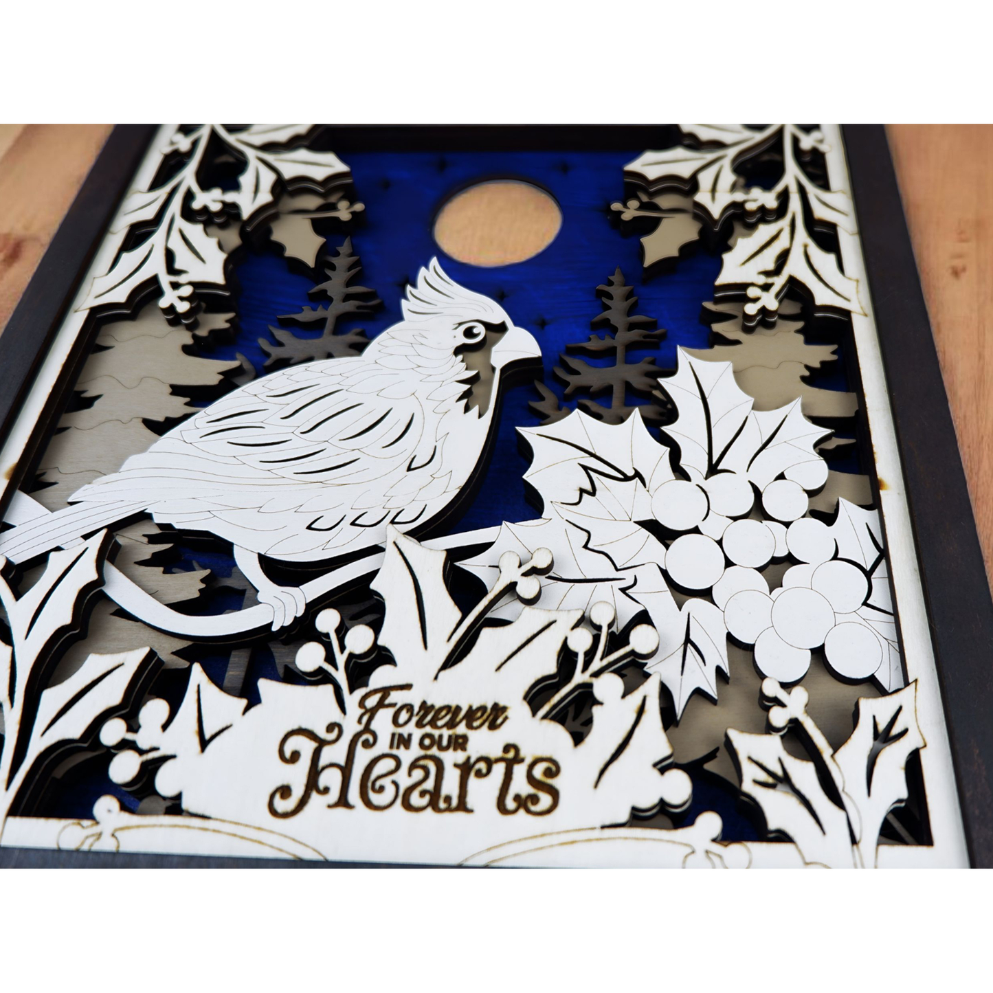 Personalized 3D Cardinal Christmas Memorial Decor – Hand Painted Wooden Scene