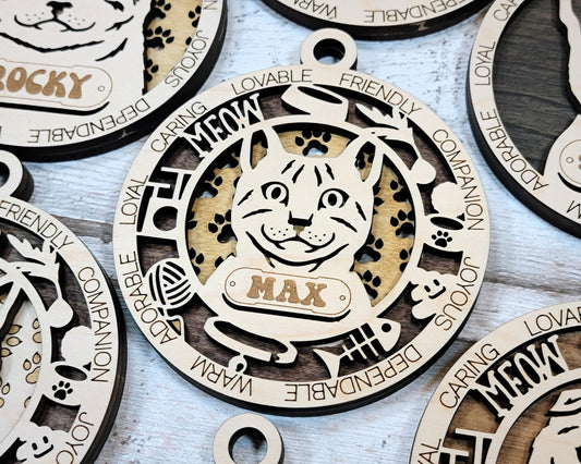 Personalized Cat Ornament – Custom Engraved Pet Name Christmas Keepsake Decoration