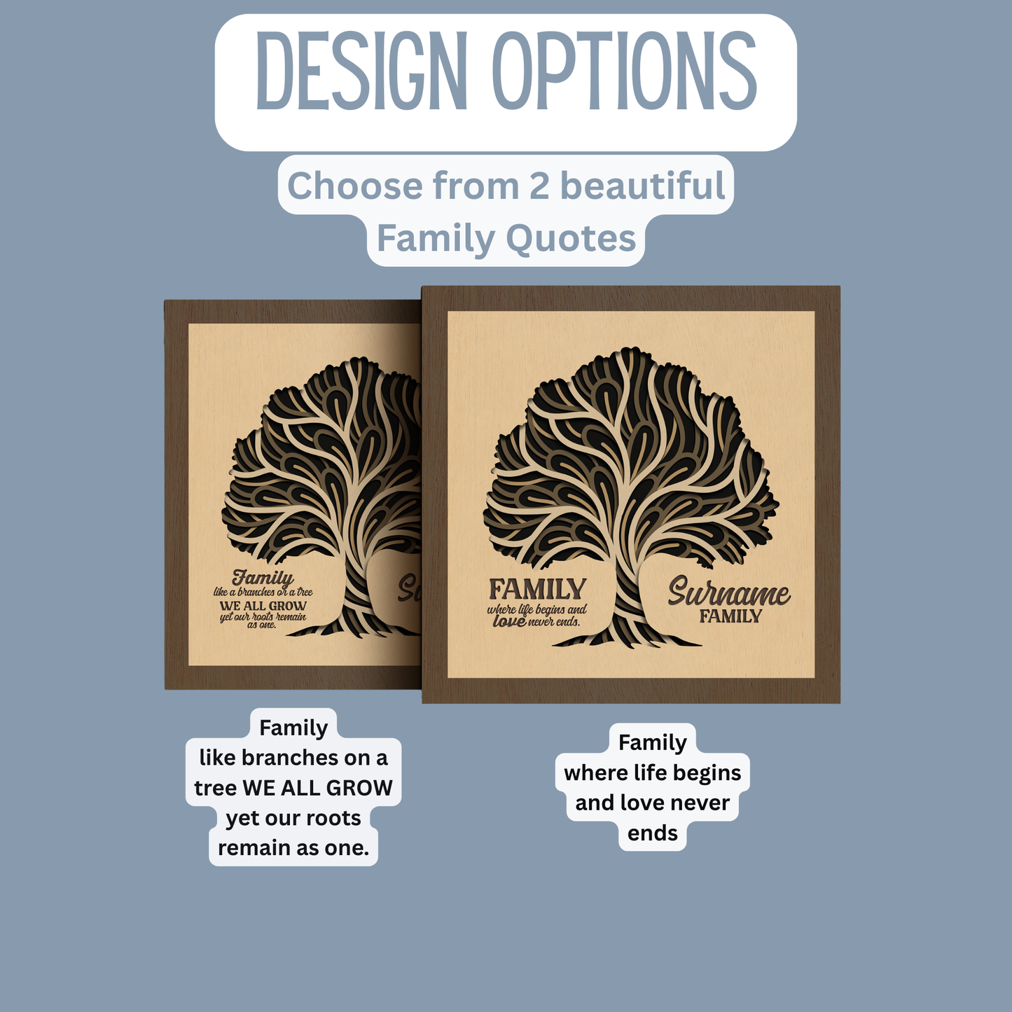 Personalized Family Tree Wooden Sign – Layered Laser Engraved Wall Art Keepsake