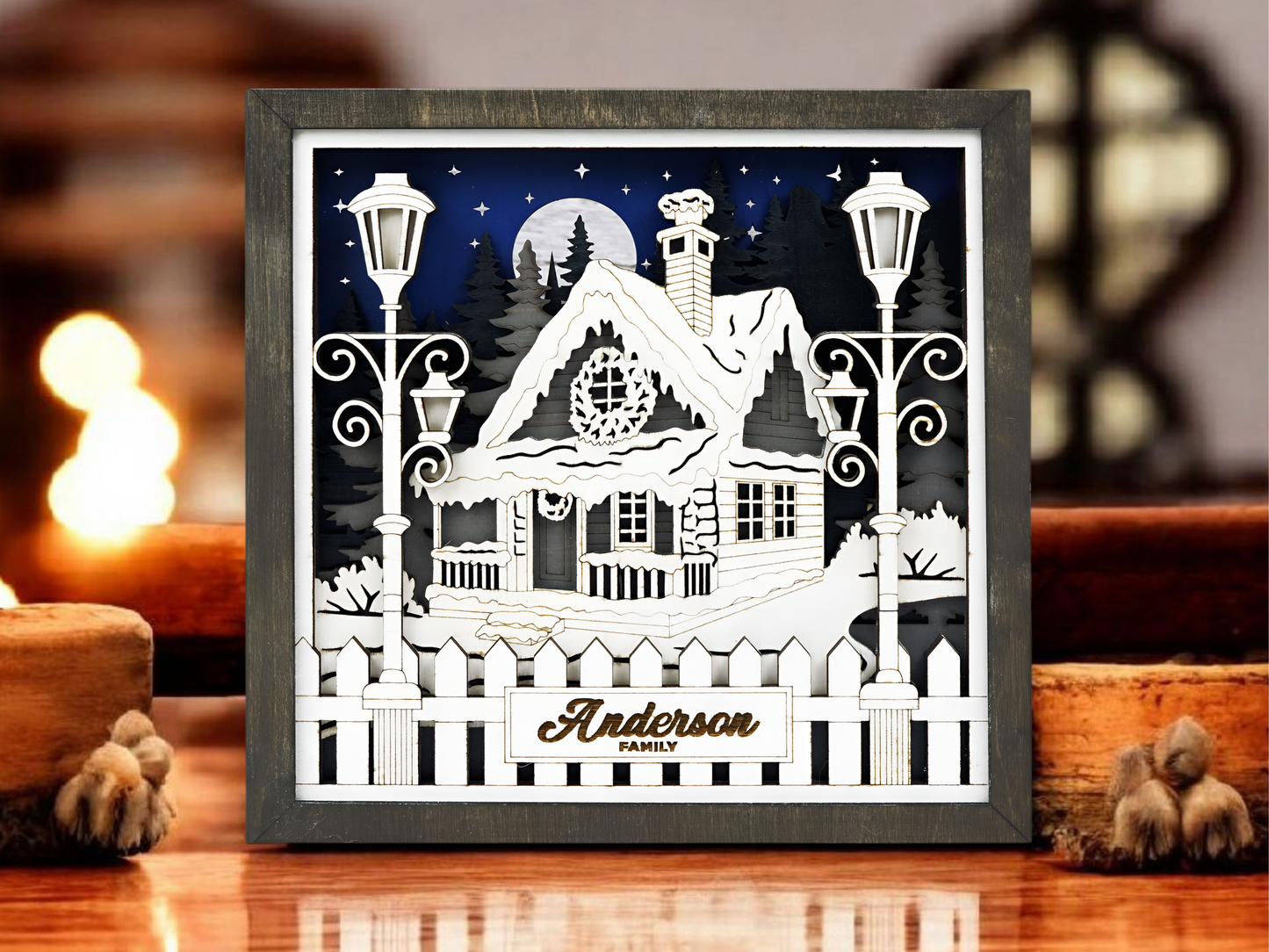 Personalized Family Home Shelf Sitter  – 3D Laser Cut & Engraved Wooden Sign