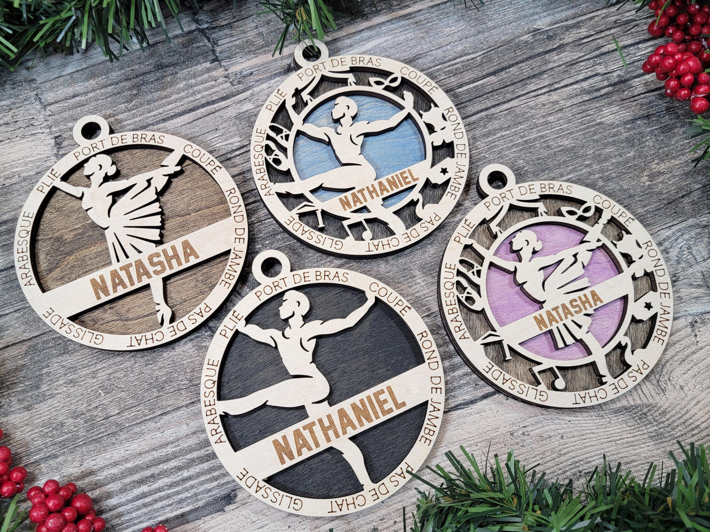 Personalized Ballerina Ornament – 4" Laser Engraved Wooden Ballet Keepsake with Optional Icons | Custom Name or Year