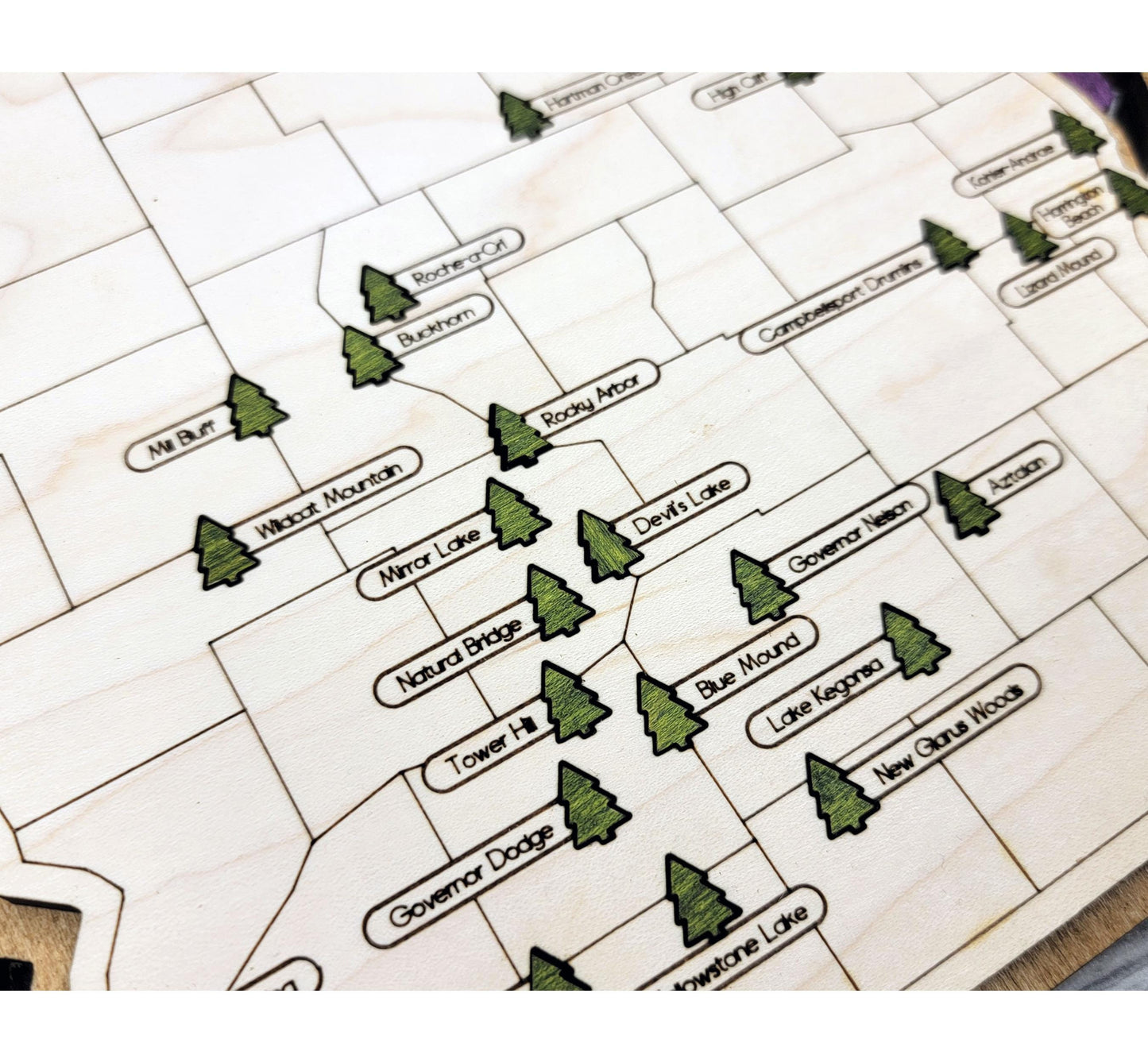 Wisconsin State Park Tracker Map – 12x20 Engraved Wood Wall Art | Personalized Nature Gift, Handmade in Ohio