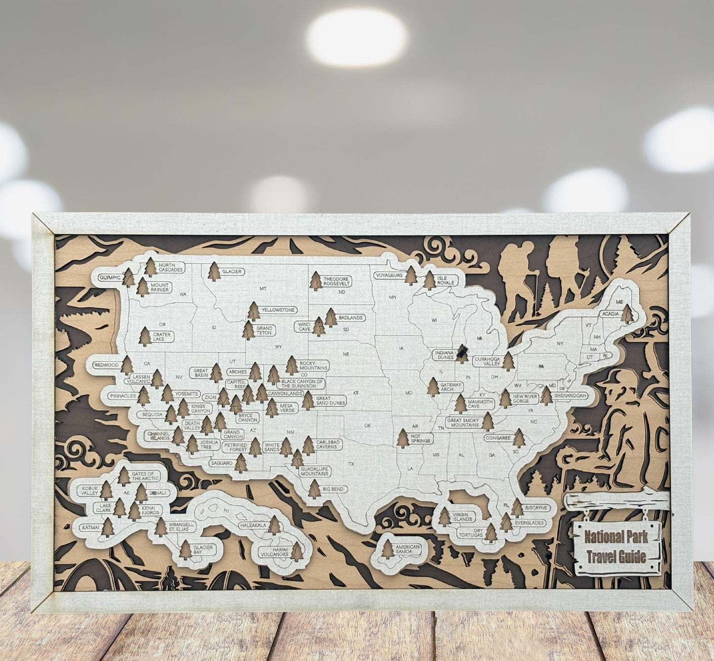 Personalized National Park Map Tracker – Custom Name Wooden USA Travel Keepsake