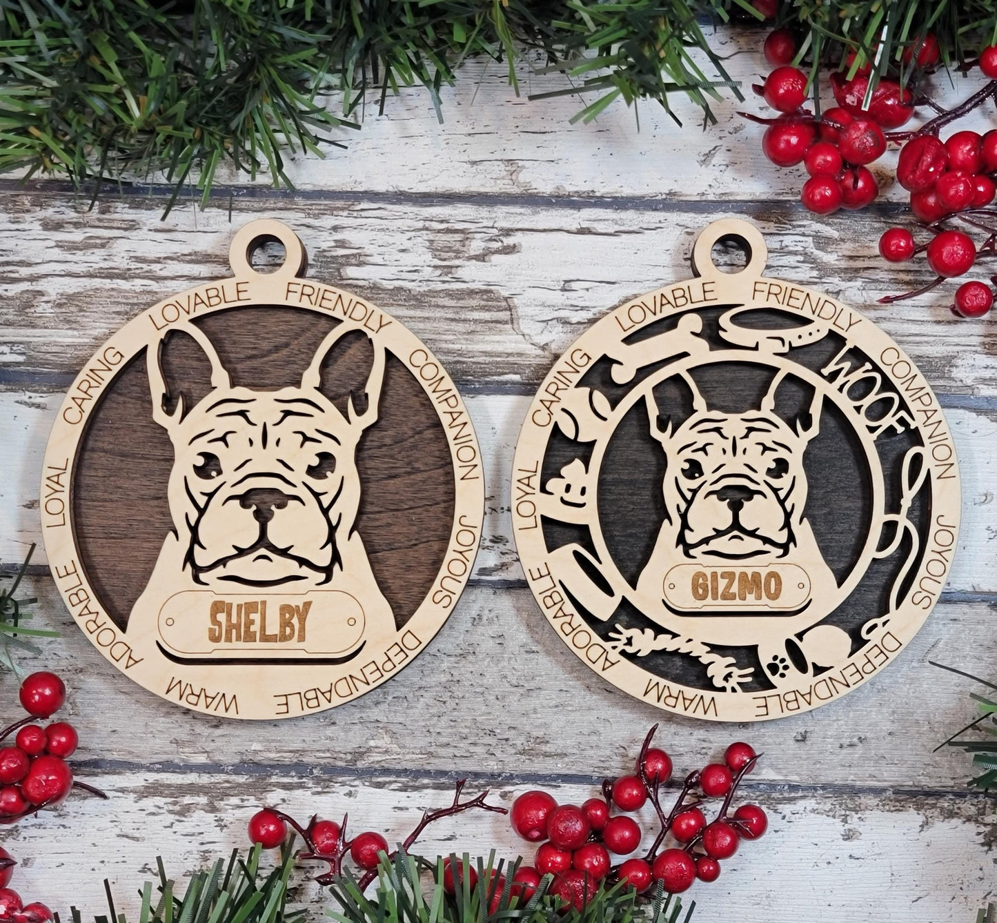 Personalized Dog Ornament – 4" Laser Engraved Wooden Ornament with Optional Dog Icons | All Breeds Included, Custom Name