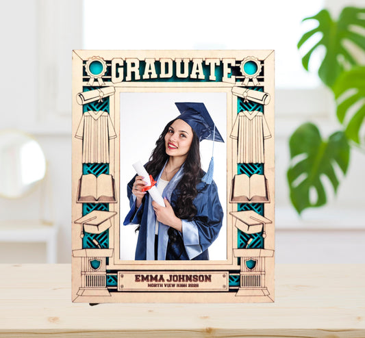 Custom Engraved Graduation Photo Frame – Personalized Wooden Graduate Picture Frame, Laser Cut Keepsake Gift