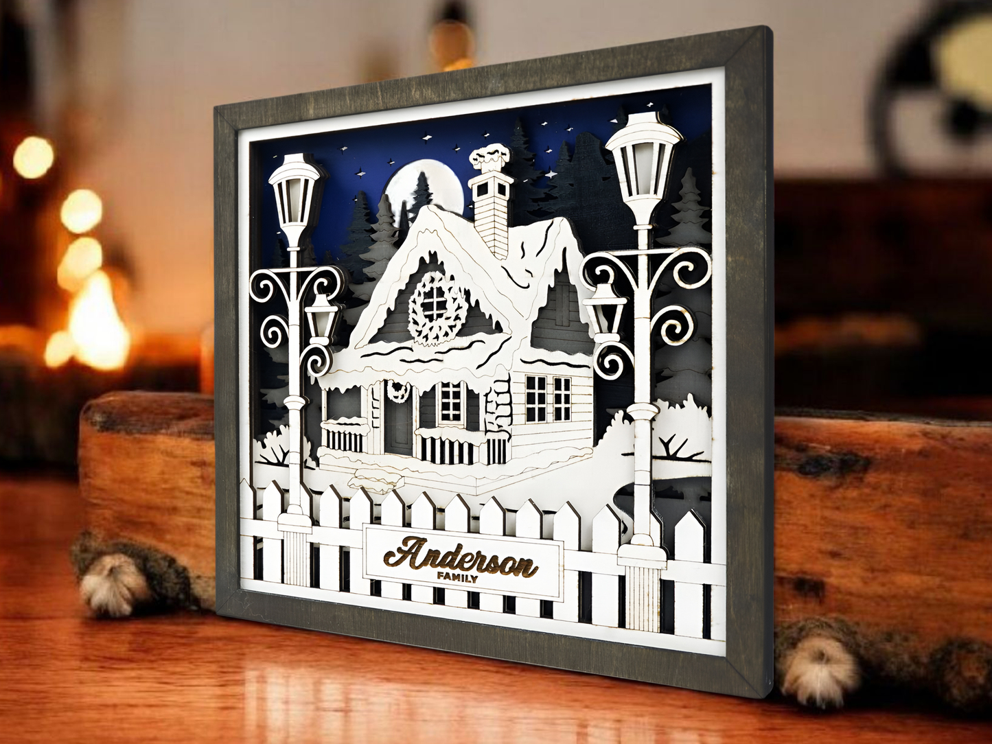 Personalized Family Home Shelf Sitter  – 3D Laser Cut & Engraved Wooden Sign
