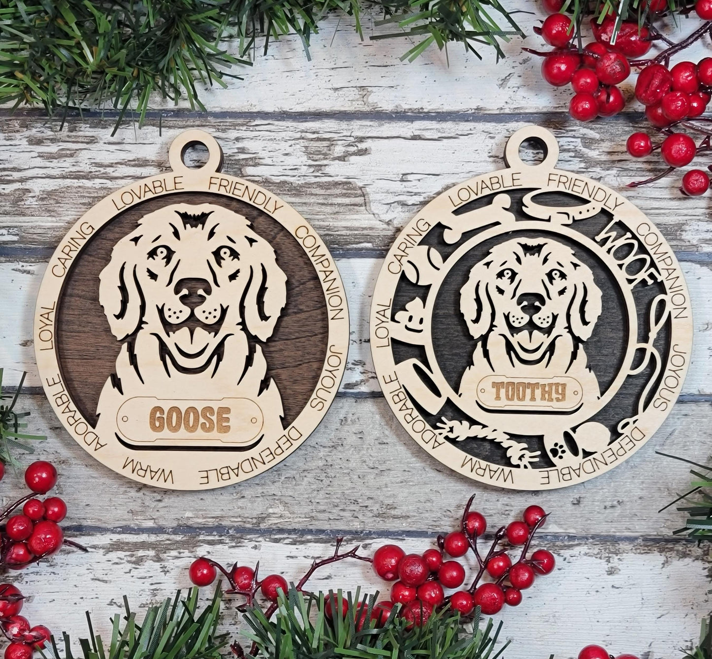 Personalized Dog Ornament – 4" Laser Engraved Wooden Ornament with Optional Dog Icons | All Breeds Included, Custom Name