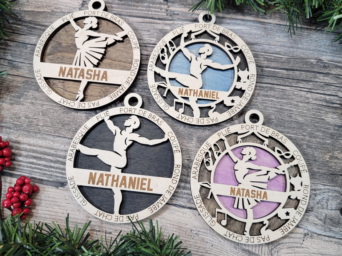 Personalized Ballerina Ornament – 4" Laser Engraved Wooden Ballet Keepsake with Optional Icons | Custom Name or Year