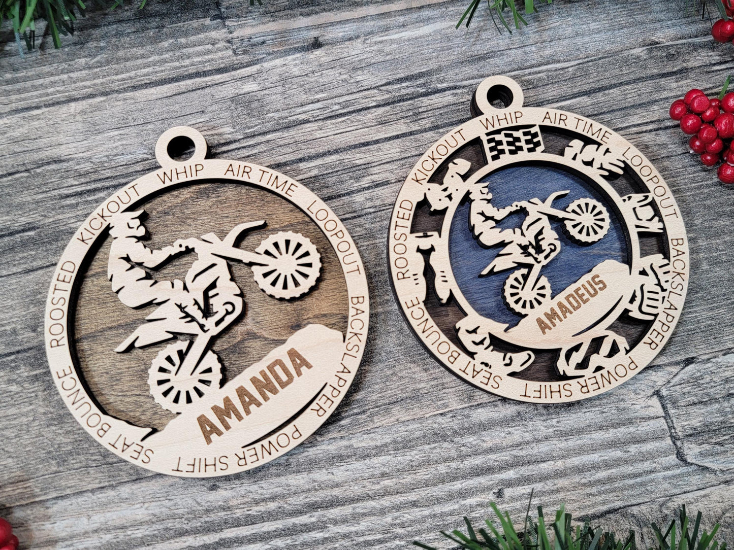 Motocross Wooden Ornament – Personalized 4" Laser Engraved Dirt Bike Gift for Riders and Fans