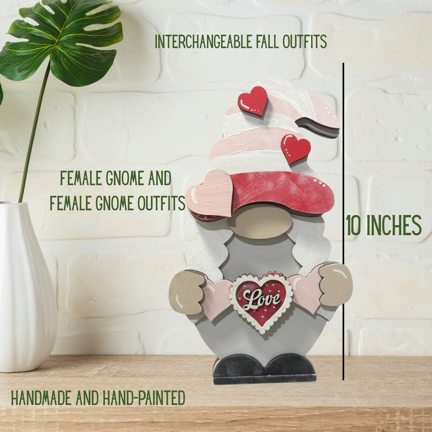 Valentine’s Day  Gnome Decor – Handmade Holiday Shelf Sitter with Cute Outfit