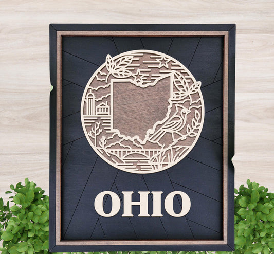 Ohio State Wall Art – Handmade Wood Sign Honoring Ohio’s History, Symbols & Culture | Gift-Ready with Easel Display