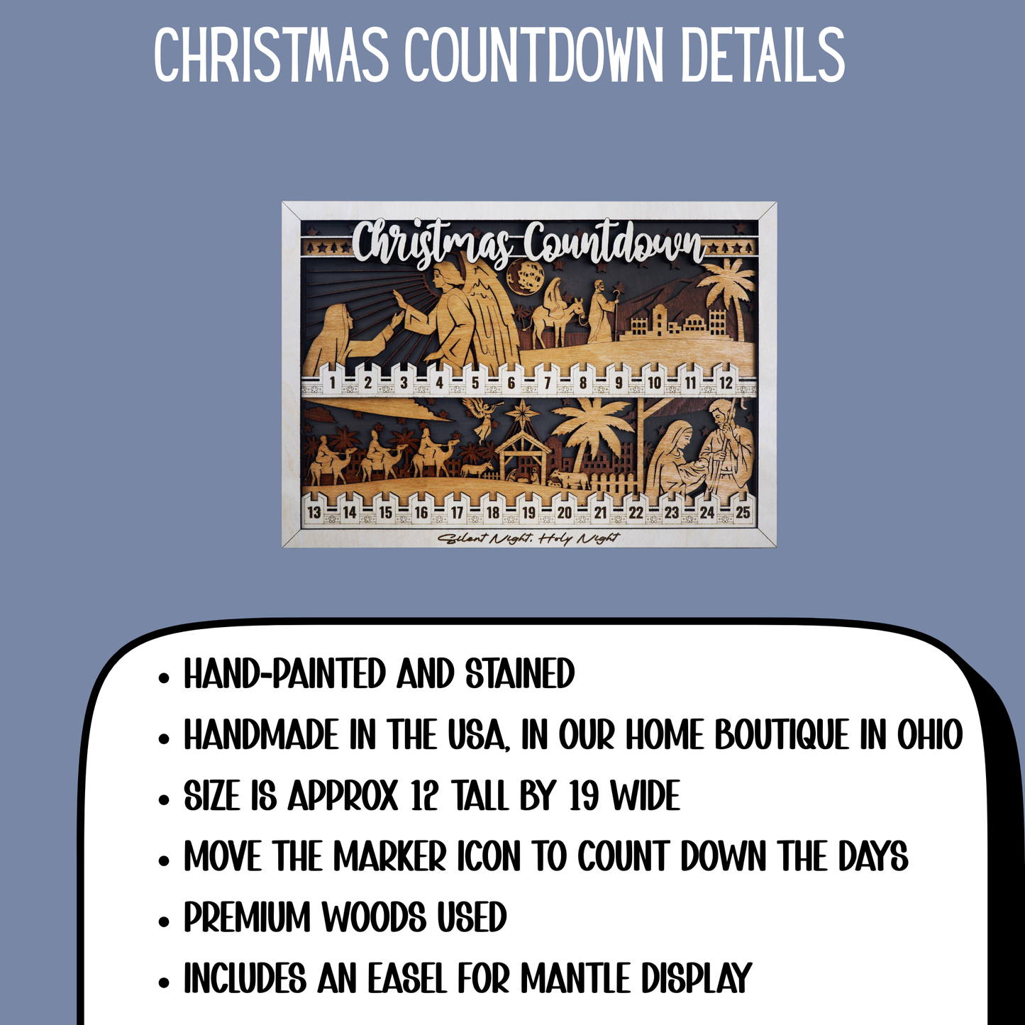 Handmade Wood Nativity Christmas Countdown – Personalized Religious Advent Display, Faith-Based Holiday Decor